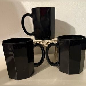 3 Arcoroc Octagon Glass Mugs France. Black Onyx Vintage. 10oz